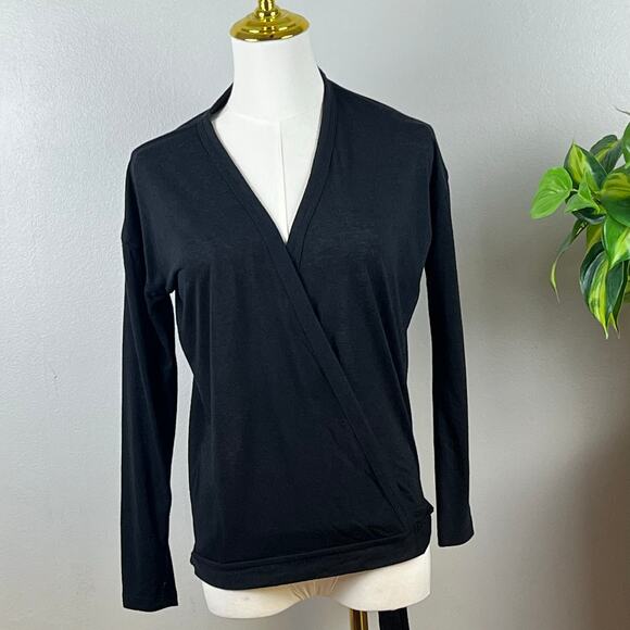 J Crew Tops - J Crew Black Linen Blend Wrap Long Sleeve Top with Tie  Small New with Tags